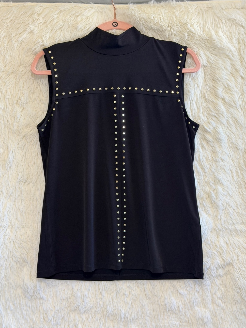 Calvin Klein Womens Biker Glam Sleeveless Mock-Neck Top Size M Black Corpcore